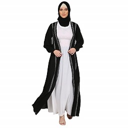 Designer Shrug  abaya combo- Black-White Designer Shrug  abaya combo- Black-White